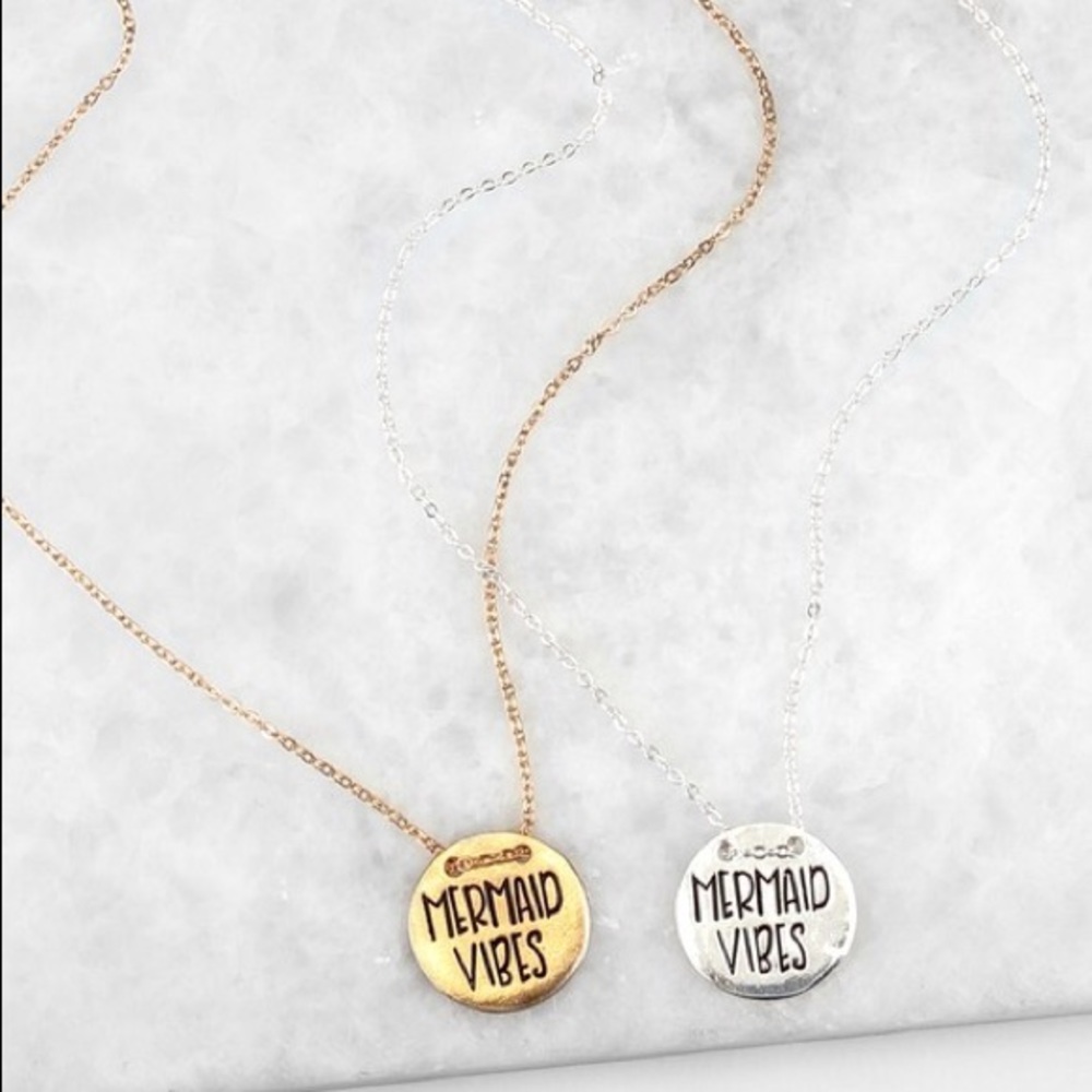 Gold Mermaid Vibes Engraved Pendant Necklace - Picture 4 of 4